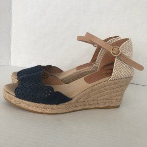 Kanna Navy Blue Espadrille Wedge Sandals Made in Spain size 8.5 (39)